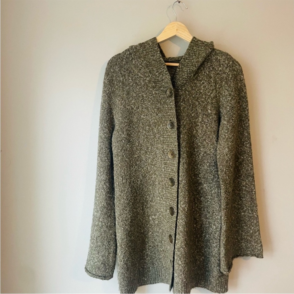 Prana Heathered Green Hooded Long Cardigan